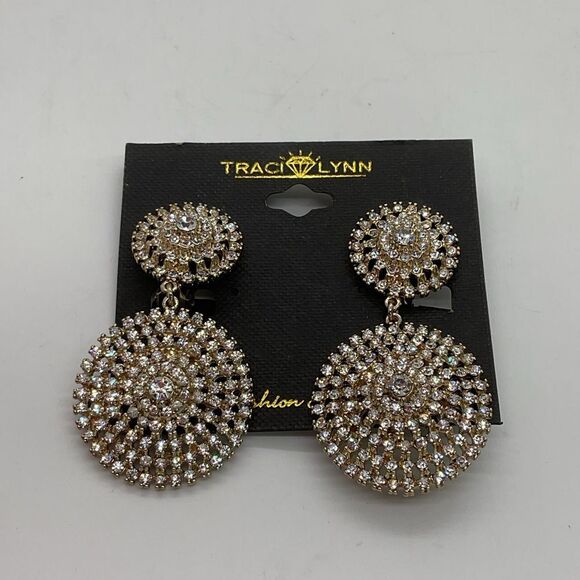 Traci Lynn Gold Toned and Rhinestone Statement Clip On Earrings - Picture 1 of 4